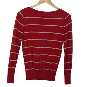 Sonoma Life & Style Red & Beige Striped Knit Pullover Sweater Womens M